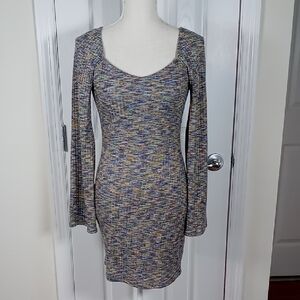 Heatherly Long Bell Sleeve Knit Bodycon Mini Dress Size Small